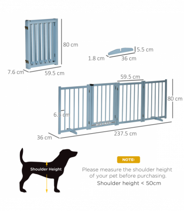 Wooden Foldable Dog Safety Barrier w/ 4 Panels for Small&Medium Dogs Blue Grey
