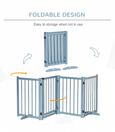 Wooden Foldable Dog Safety Barrier w/ 4 Panels for Small&Medium Dogs Blue Grey