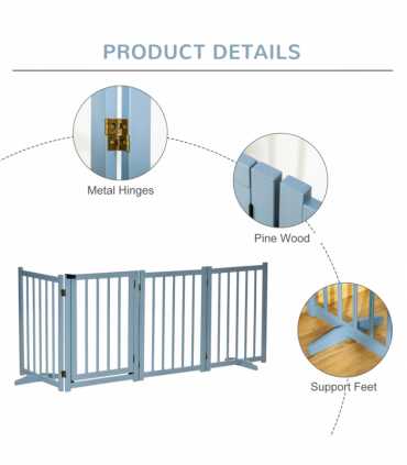 Wooden Foldable Dog Safety Barrier w/ 4 Panels for Small&Medium Dogs Blue Grey