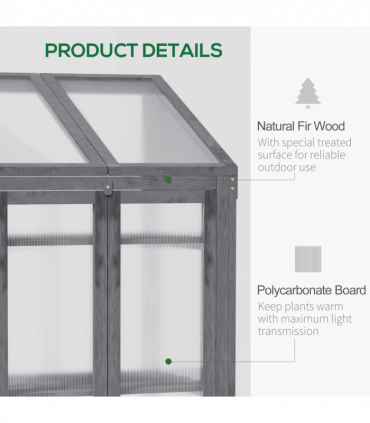 Wooden Greenhouse Cold Frame Grow House w/ Double Door for Flower Grey