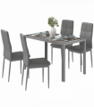 HOMCOM 5 Piece Dining Set Table and 4 Chairs Set for 4 Persons Kitchen Glasstop