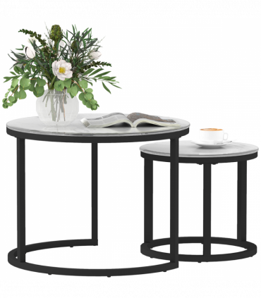 HOMCOM Glass Coffee Table Set of 2, Round Nest of Tables for Living Room