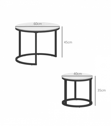 HOMCOM Glass Coffee Table Set of 2, Round Nest of Tables for Living Room