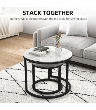 HOMCOM Glass Coffee Table Set of 2, Round Nest of Tables for Living Room