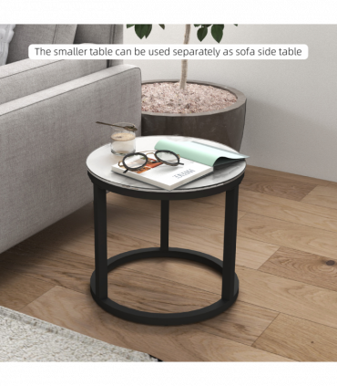 HOMCOM Glass Coffee Table Set of 2, Round Nest of Tables for Living Room