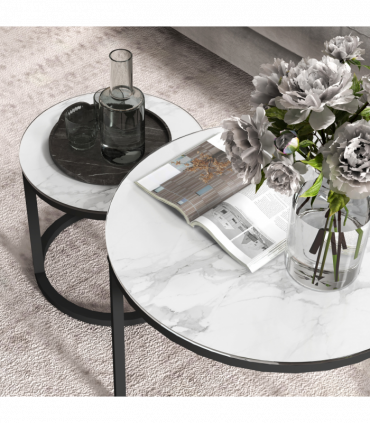 HOMCOM Glass Coffee Table Set of 2, Round Nest of Tables for Living Room