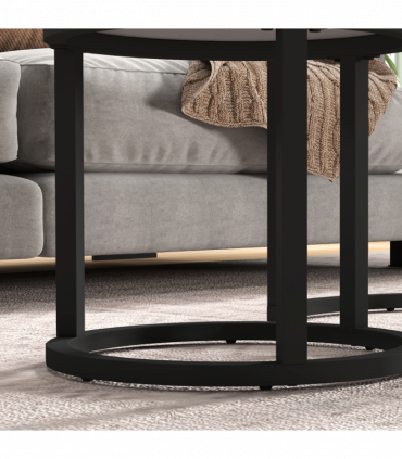 HOMCOM Glass Coffee Table Set of 2, Round Nest of Tables for Living Room