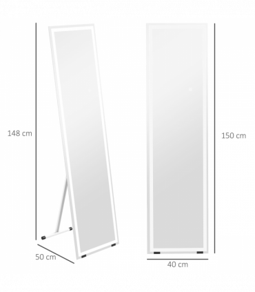 LED Lighted Full Length Mirror Dimmable Body Mirror White 40W x 2.9D x 150Hcm