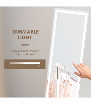 LED Lighted Full Length Mirror Dimmable Body Mirror White 40W x 2.9D x 150Hcm