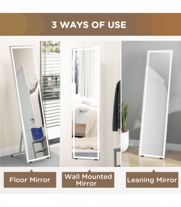 LED Lighted Full Length Mirror Dimmable Body Mirror White 40W x 2.9D x 150Hcm