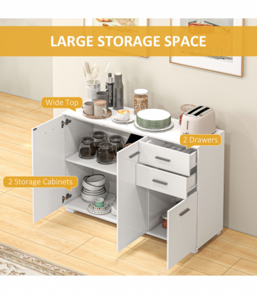 HOMCOM Modern Sideboard Kitchen Storage Cabinet with 2 Drawers and Shelves