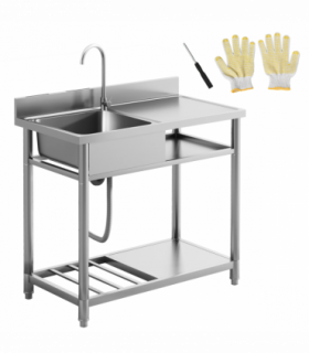 HOMCOM Outdoor Kitchen Sink Unit with Cold and Hot Water Pipe