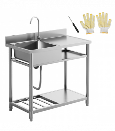 HOMCOM Outdoor Kitchen Sink Unit with Cold and Hot Water Pipe