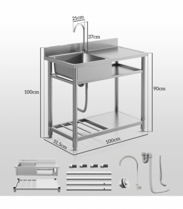 HOMCOM Outdoor Kitchen Sink Unit with Cold and Hot Water Pipe