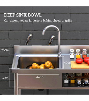 HOMCOM Outdoor Kitchen Sink Unit with Cold and Hot Water Pipe
