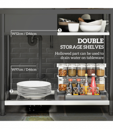 HOMCOM Outdoor Kitchen Sink Unit with Cold and Hot Water Pipe