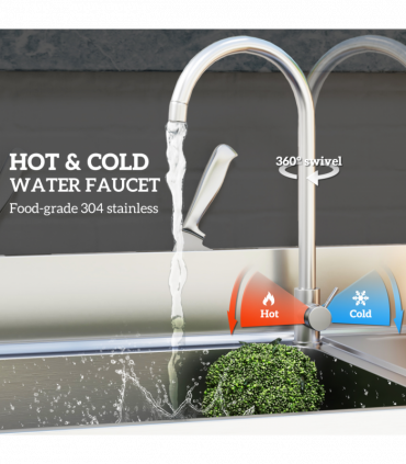 HOMCOM Outdoor Kitchen Sink Unit with Cold and Hot Water Pipe