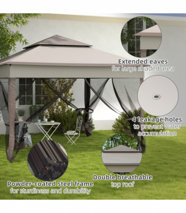 Outsunny Garden Folding Tent Heavy Duty Pop Up Gazebo for Party Light Grey