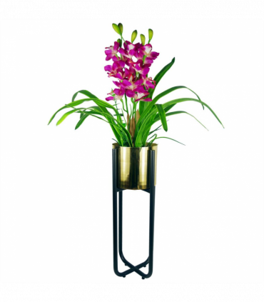 Tall Black Stand with Gold Metal Planter 62cm x 18cm