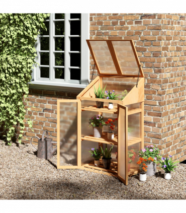 Wooden Greenhouse, Cold Frame PC Semi Transparent 70x50x120cm, Brown