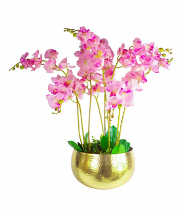 XL Metal Bowl Planter 32 x 20cm Hammered Gold Colour Straight Edge