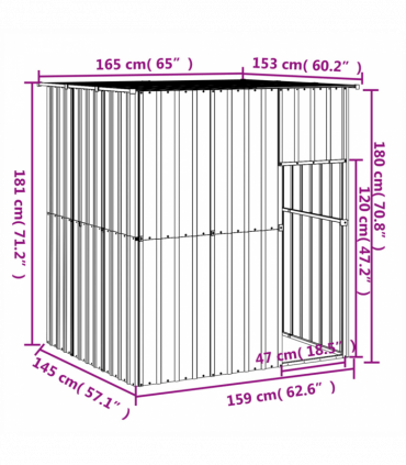 vidaXL Dog House with Roof Anthracite 165x153x181 cm Galvanised Steel