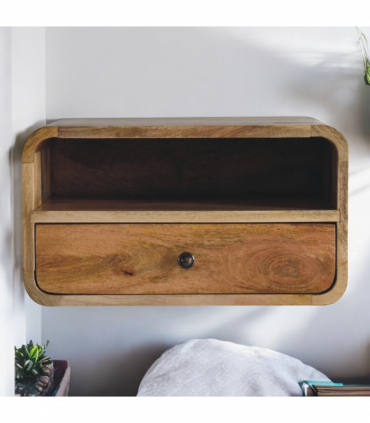 Artisan Furniture Solid Wood Large Oak-ish Curve Upper Slot Floating Bedside