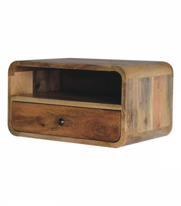 Artisan Furniture Solid Wood Large Oak-ish Curve Upper Slot Floating Bedside