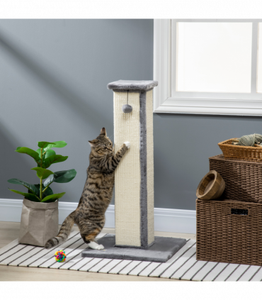 Cat Scratching Post 81cm Cat Scratcher w/ Natural Sisal Rope Hanging Ball Grey