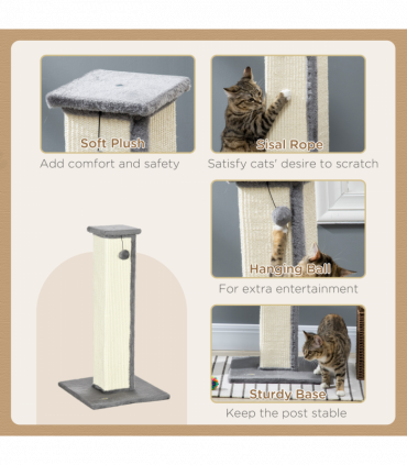 Cat Scratching Post 81cm Cat Scratcher w/ Natural Sisal Rope Hanging Ball Grey