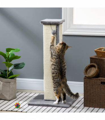 Cat Scratching Post 81cm Cat Scratcher w/ Natural Sisal Rope Hanging Ball Grey