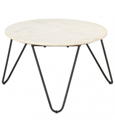 Coffee Table White 65x65x42 cm Real Stone with Marble Texture