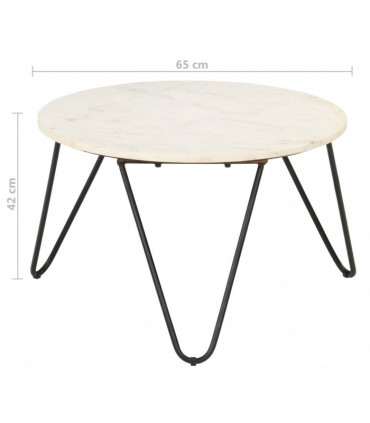 Coffee Table White 65x65x42 cm Real Stone with Marble Texture