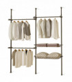 Double Black With Baskets Telescopic Wardrobe Organiser Hanging Rail Clothes Rack Adjustable Storage Shelving