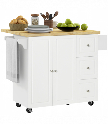 Drop-Leaf Kitchen Island on Wheels Utility Storage Cart with Drawers & Cabinet