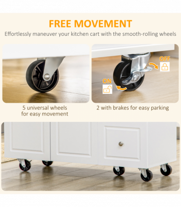 Drop-Leaf Kitchen Island on Wheels Utility Storage Cart with Drawers & Cabinet