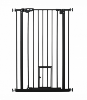 Extra Tall Dog Gate with Cat Door Auto Close for Stairs 74-80 cm Wide Pawhut