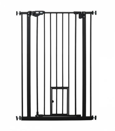 Extra Tall Dog Gate with Cat Door Auto Close for Stairs 74-80 cm Wide Pawhut