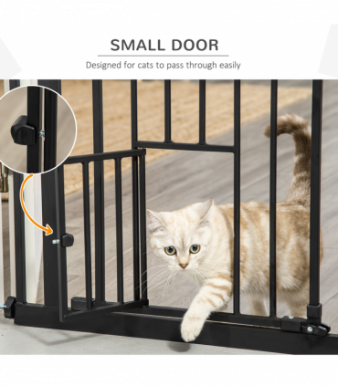 Extra Tall Dog Gate with Cat Door Auto Close for Stairs 74-80 cm Wide Pawhut