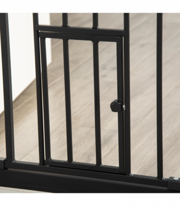 Extra Tall Dog Gate with Cat Door Auto Close for Stairs 74-80 cm Wide Pawhut