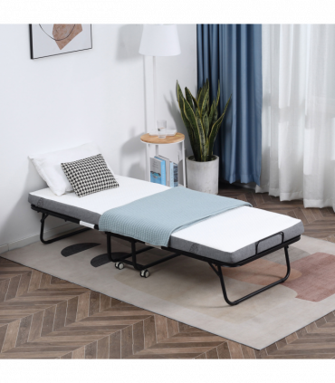 Folding Bed with 10cm Mattress, Portable Foldable Guest Bed Metal Frame