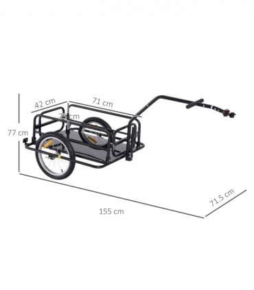 Bicycle Cargo Trailer Black Steel 108H x 140L x 72.5Wcm Folding Storage Cart