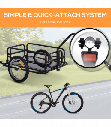 Bicycle Cargo Trailer Black Steel 108H x 140L x 72.5Wcm Folding Storage Cart