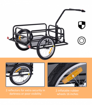 Bicycle Cargo Trailer Black Steel 108H x 140L x 72.5Wcm Folding Storage Cart