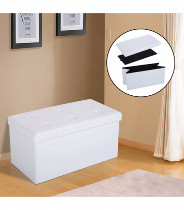 Folding Faux Leather Storage Cube Ottoman Bench Seat PU Cream White