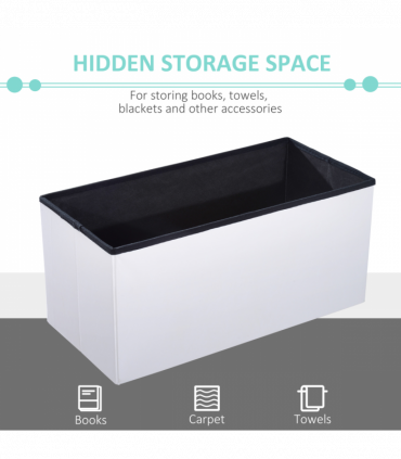 Folding Faux Leather Storage Cube Ottoman Bench Seat PU Cream White