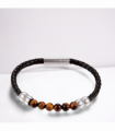 Men's Tigers Eye Leather Bracelet Brown 21cm 8.5 inches Bead size 6.5mm