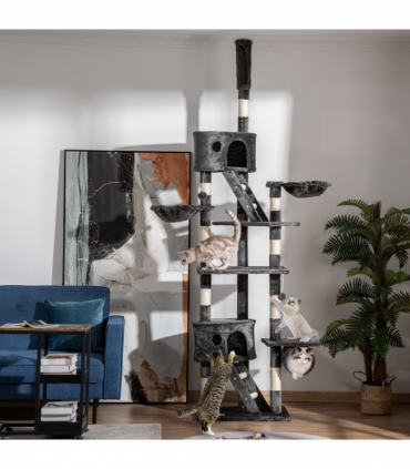 PawHut 240-260cm Floor to Ceiling Cat Tree with Scratching Posts - Dark Grey