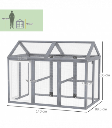 PawHut Chicken Run, Wooden Chicken Coop w/ Combinable Design - Grey
