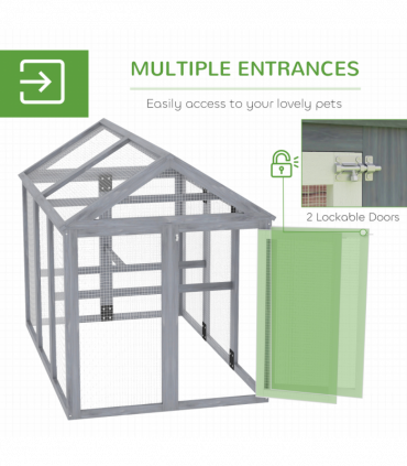 PawHut Chicken Run, Wooden Chicken Coop w/ Combinable Design - Grey